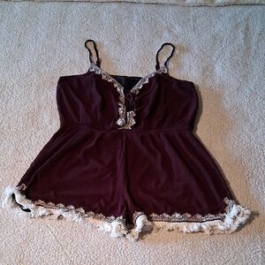 Earthbound Trading Co Maroon Lace-Trimmed Romper